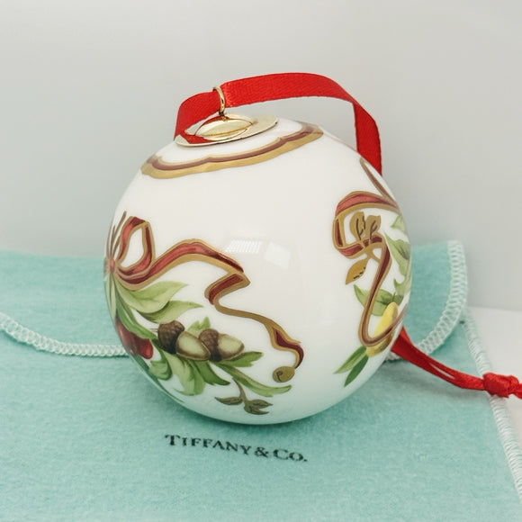 Tiffany Holiday Ball Ornament Christmas Mistletoe Bone China Painted Porcelain