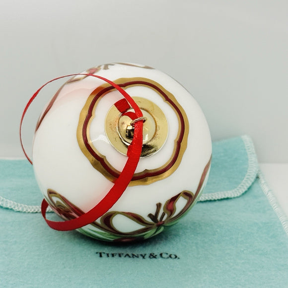 Tiffany Holiday Ball Ornament Christmas Mistletoe Bone China Painted Porcelain