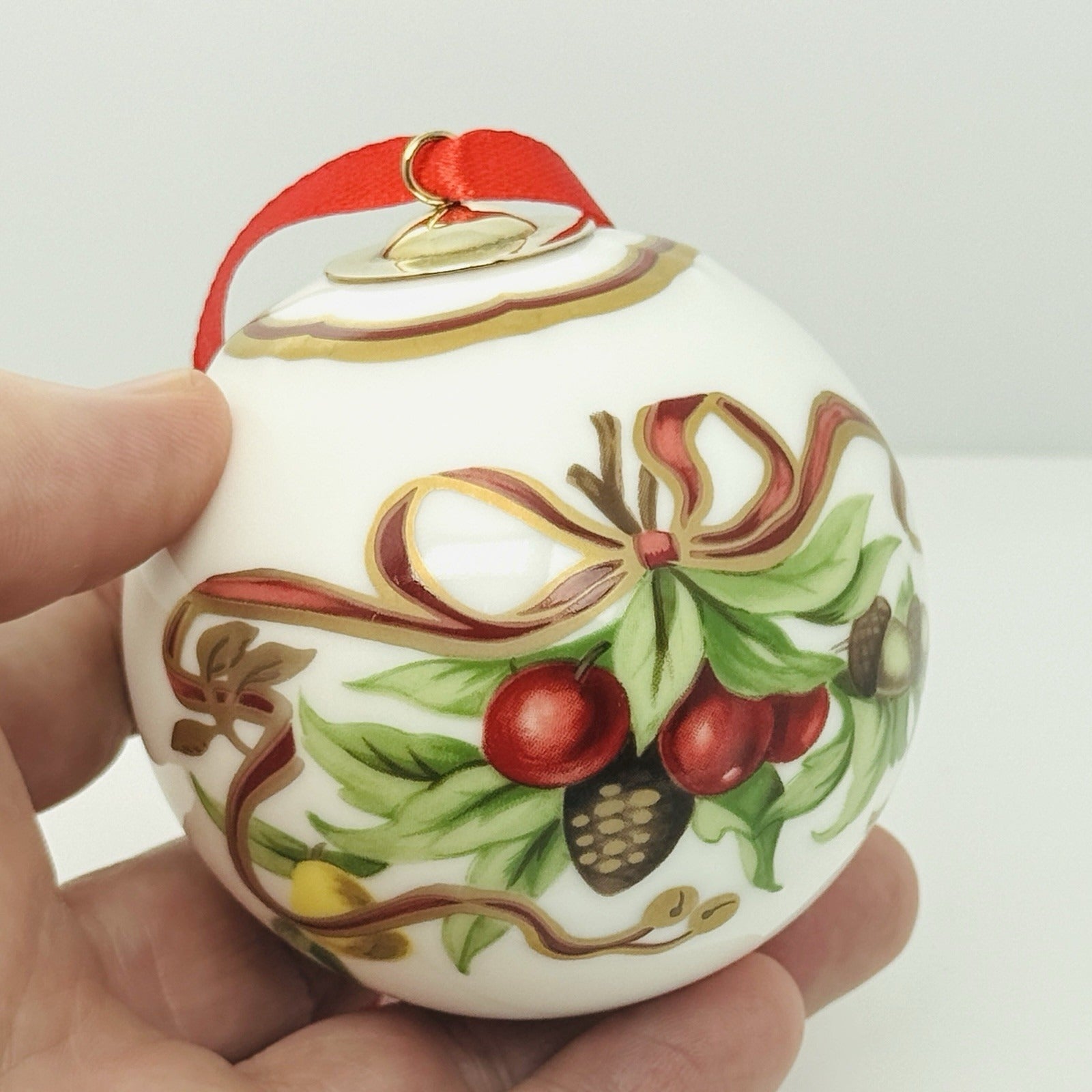 Tiffany Holiday Ball Ornament Christmas Mistletoe Bone China Painted Porcelain