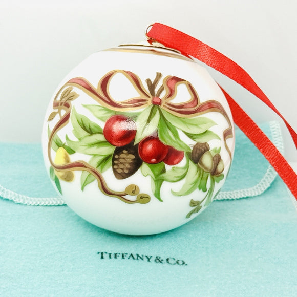 Tiffany Holiday Ball Ornament Christmas Mistletoe Bone China Painted Porcelain