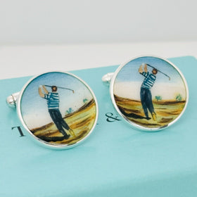 Tiffany Golf Hand Painted Enamel Cufflinks Vintage in Sterling Silver - 0
