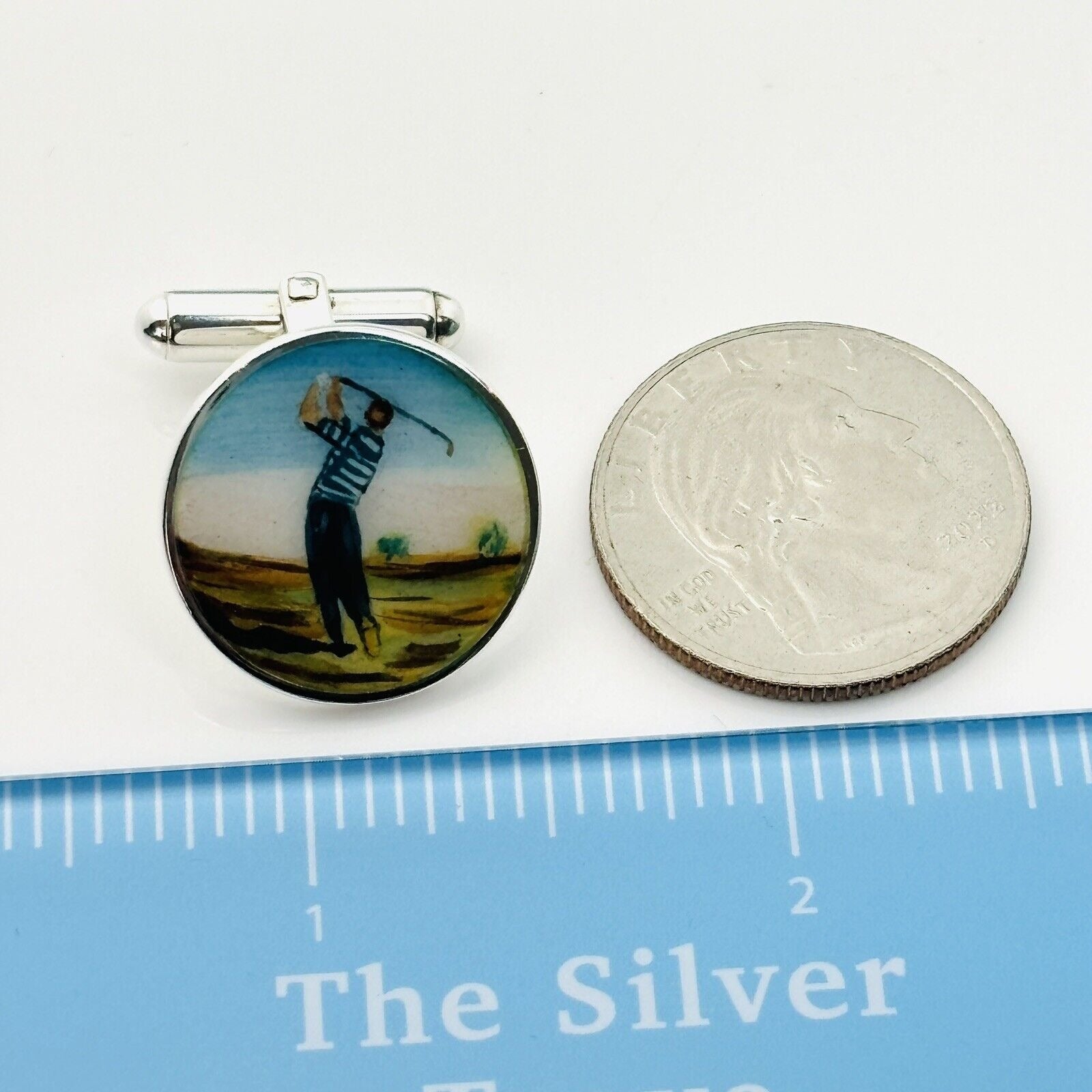 Tiffany Golf Hand Painted Enamel Cufflinks Vintage in Sterling Silver