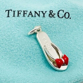 Tiffany & Co Flipflop Charm Beach Sandal Slipper in Red Enamel Sterling Silver