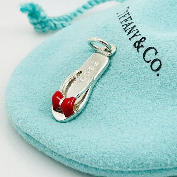 Tiffany & Co Flipflop Charm Beach Sandal Slipper in Red Enamel Sterling Silver - 0