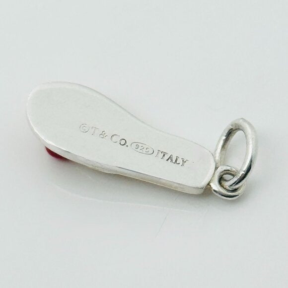 Tiffany & Co Flipflop Charm Beach Sandal Slipper in Red Enamel Sterling Silver