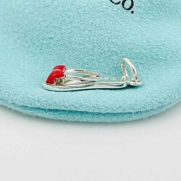 Tiffany & Co Flipflop Charm Beach Sandal Slipper in Red Enamel Sterling Silver