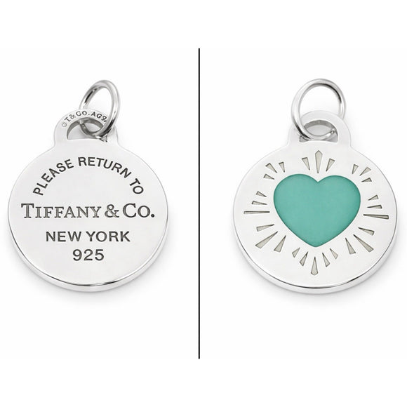 Return to Tiffany& Co. Round Heart Charm or Pendant in Blue enamel and Silver