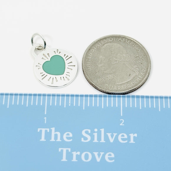 Return to Tiffany& Co. Round Heart Charm or Pendant in Blue enamel and Silver