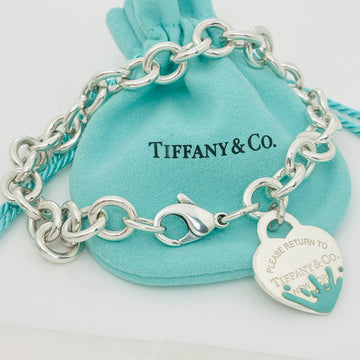 Large 8.5" Return to Tiffany Blue Enamel Color Splash Heart Tag Charm Bracelet - 0