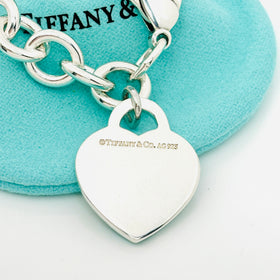 XL 9" Return to Tiffany Blue Enamel Color Splash Heart Tag Charm Bracelet - 0