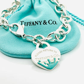 XL 9" Return to Tiffany Blue Enamel Color Splash Heart Tag Charm Bracelet
