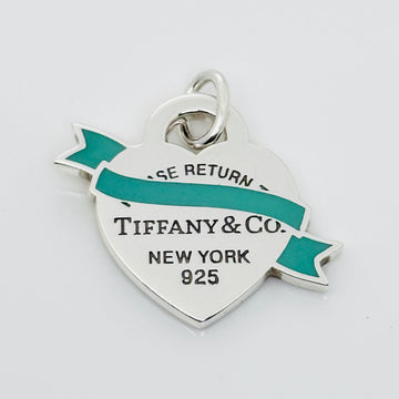 NEW Return to Tiffany Blue Enamel Ribbon Bow Banner Heart Tag Pendant Charm