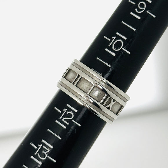 Tiffany & Co. Atlas Ring Size 11 Wide Band Roman Numerals Silver Mens Unisex