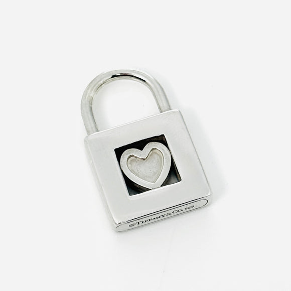 Tiffany & Co Heart Padlock Charm Or Pendant in Red Enamel and Sterling Silver