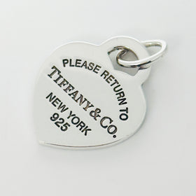 Return to Tiffany & Co. Blue Enamel Heart Tag Charm Pendant in Sterling Silver - 0