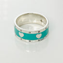 Tiffany & Co. Blue Enamel and Silver Heart Wide Ring Band Size 6.5-4