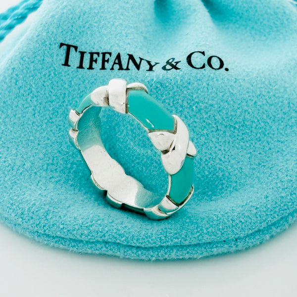 7.5 Tiffany Signature X Kiss Ring in Blue Enamel and Sterling Silver - 5