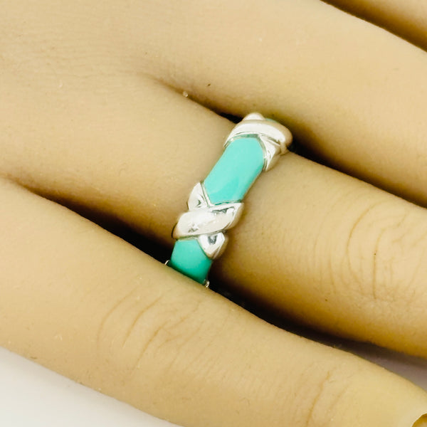 7.5 Tiffany Signature X Kiss Ring in Blue Enamel and Sterling Silver - 1