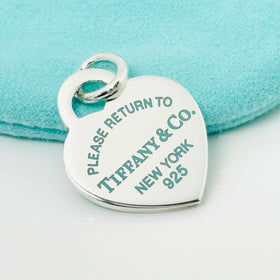 Please Return to Tiffany New York Blue Enamel Heart Tag Pendant or Charm