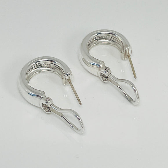 Tiffany & Co Vintage Hoop Huggie Omega Back Earrings in Sterling Silver