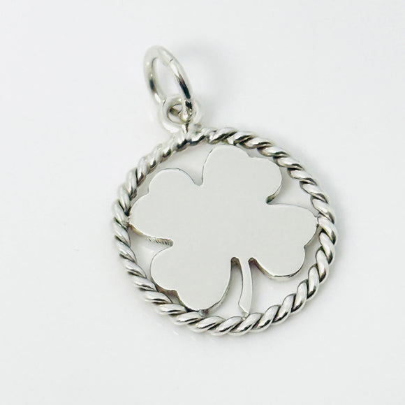 Tiffany Silver Twist Good Luck Shamrock Lucky Irish 4 Leaf Clover Charm Pendant