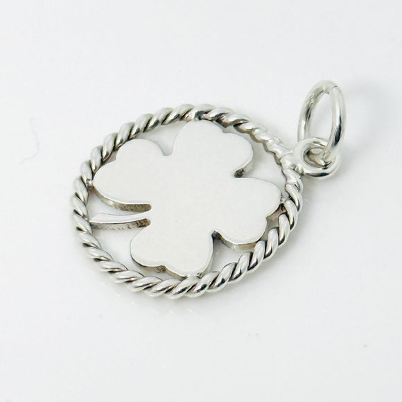 Tiffany Silver Twist Good Luck Shamrock Lucky Irish 4 Leaf Clover Charm Pendant