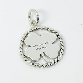 Tiffany Silver Twist Good Luck Shamrock Lucky Irish 4 Leaf Clover Charm Pendant - 0