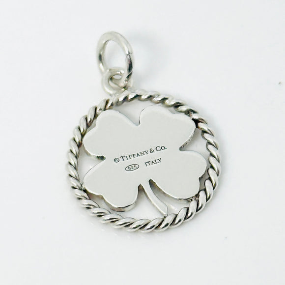 Tiffany Silver Twist Good Luck Shamrock Lucky Irish 4 Leaf Clover Charm Pendant
