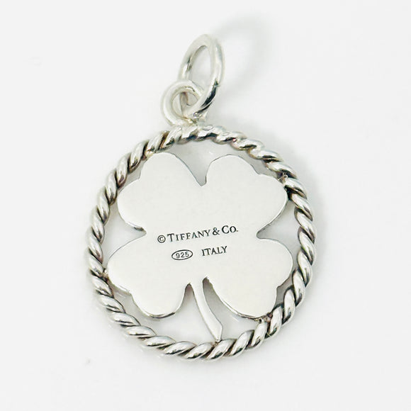 Tiffany Silver Twist Good Luck Shamrock Lucky Irish 4 Leaf Clover Charm Pendant