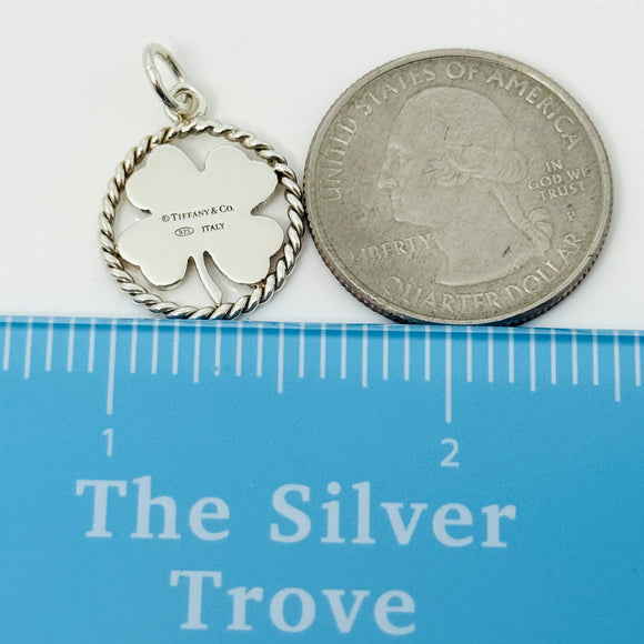 Tiffany Silver Twist Good Luck Shamrock Lucky Irish 4 Leaf Clover Charm Pendant