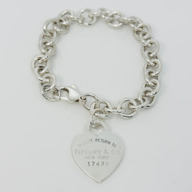 8.5" Large Please Return to Tiffany New York Heart Tag Charm Bracelet