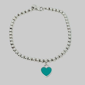 7.5" Return to Tiffany Blue Enamel Heart Tag Bead Charm Bracelet