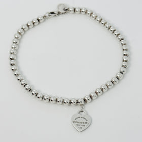 7.5" Return to Tiffany Blue Enamel Heart Tag Bead Charm Bracelet - 0