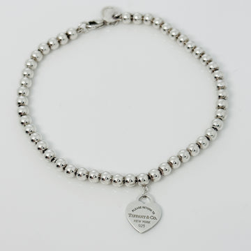 7.5" Return to Tiffany Blue Enamel Heart Tag Bead Charm Bracelet - 0