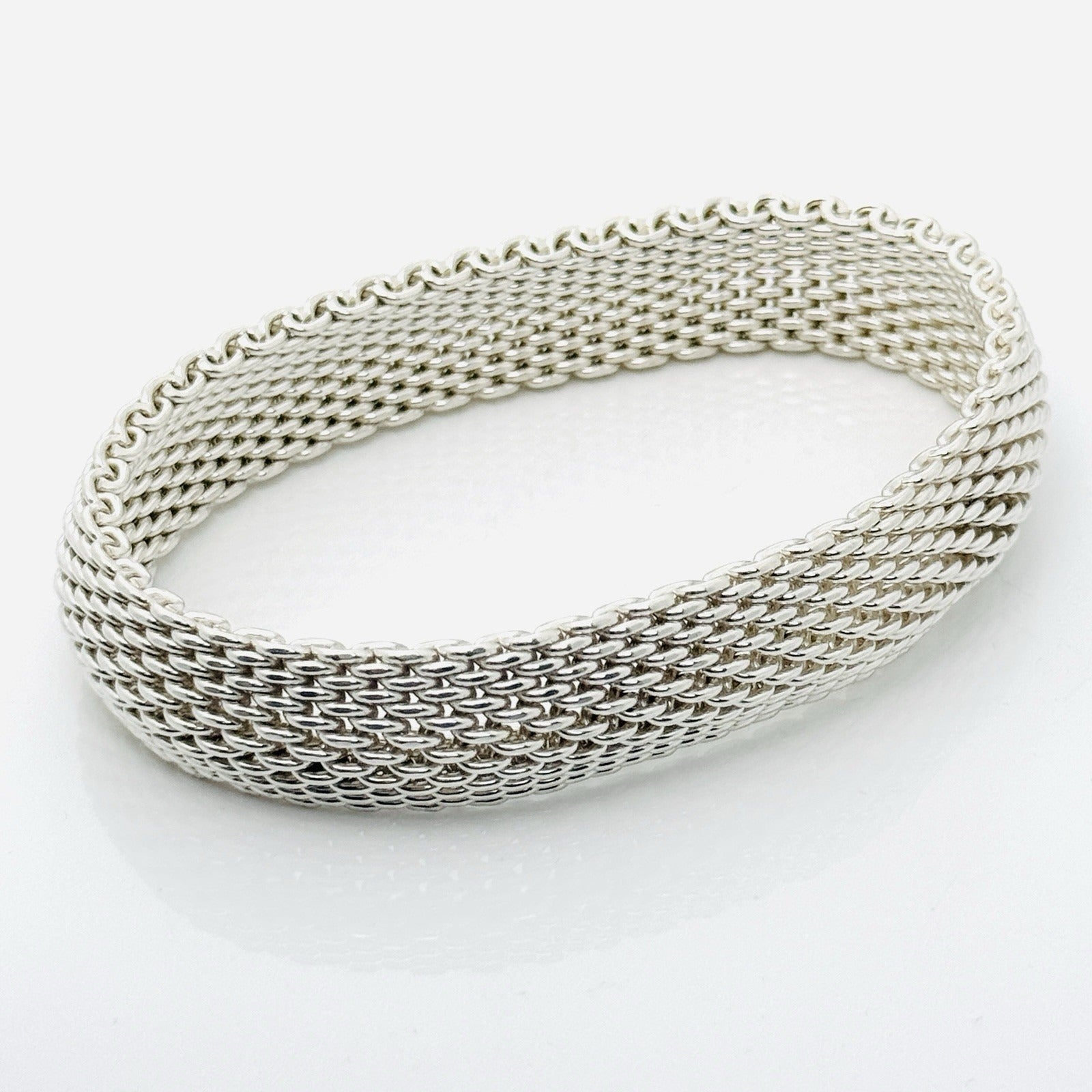 8" Large Tiffany & Co Silver Somerset Mesh Weave Flexible Bangle Bracelet