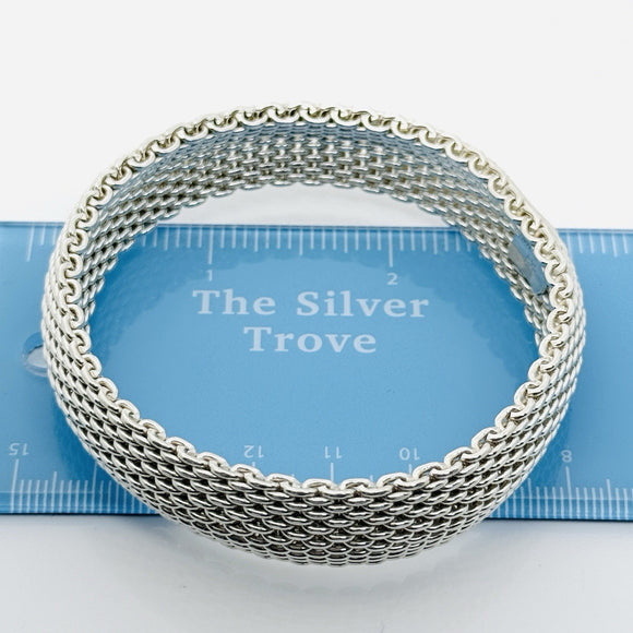 8" Large Tiffany & Co Silver Somerset Mesh Weave Flexible Bangle Bracelet