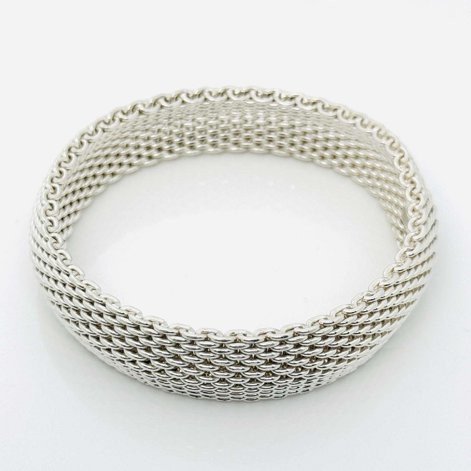 8" Large Tiffany & Co Silver Somerset Mesh Weave Flexible Bangle Bracelet