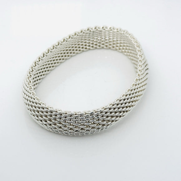 8" Large Tiffany & Co Silver Somerset Mesh Weave Flexible Bangle Bracelet