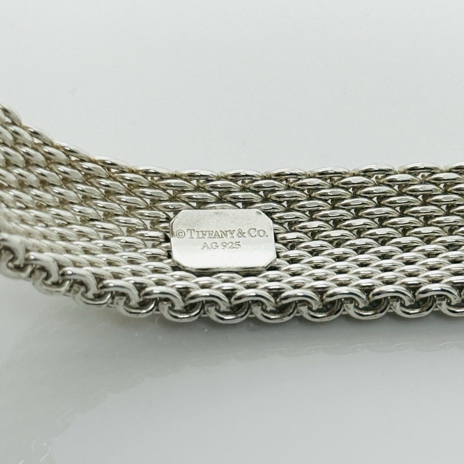 8" Large Tiffany & Co Silver Somerset Mesh Weave Flexible Bangle Bracelet