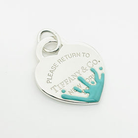 Return to Tiffany Extra Large Blue Enamel Color Splash Heart Tag Pendant Charm - 0