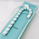 Tiffany Red White Candy Cane Christmas Holiday Ornament with Blue Gift Box Pouch-1