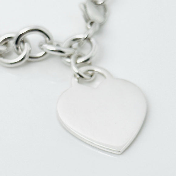 Tiffany Heart Tag Charm Bracelet in Sterling Silver Blank Engravable Heart