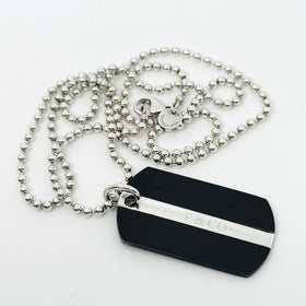 24" Tiffany T&CO Dog Tag Pendant Necklace on Bead Chain in Titanium and Silver