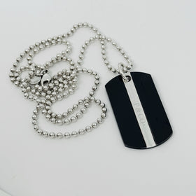 24" Tiffany T&CO Dog Tag Pendant Necklace on Bead Chain in Titanium and Silver - 0