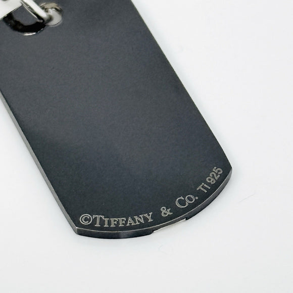 24" Tiffany T&CO Dog Tag Pendant Necklace on Bead Chain in Titanium and Silver