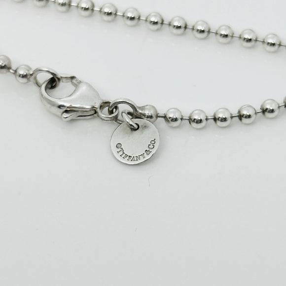 24" Tiffany T&CO Dog Tag Pendant Necklace on Bead Chain in Titanium and Silver
