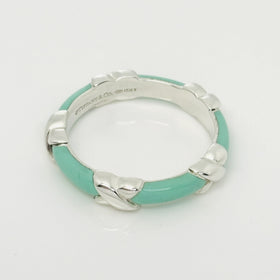 Size 8 Tiffany Signature X Kiss Ring in Blue Enamel and Sterling Silver
