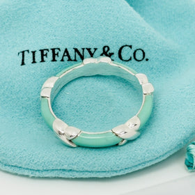 Size 8 Tiffany Signature X Kiss Ring in Blue Enamel and Sterling Silver - 0