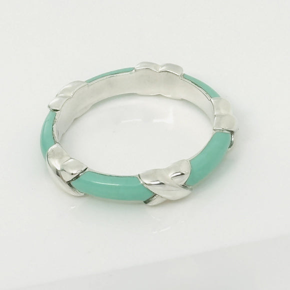 Size 8 Tiffany Signature X Kiss Ring in Blue Enamel and Sterling Silver