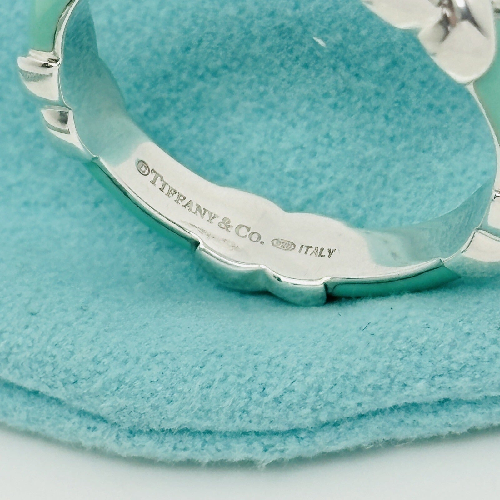 Size 8 Tiffany Signature X Kiss Ring in Blue Enamel and Sterling Silver